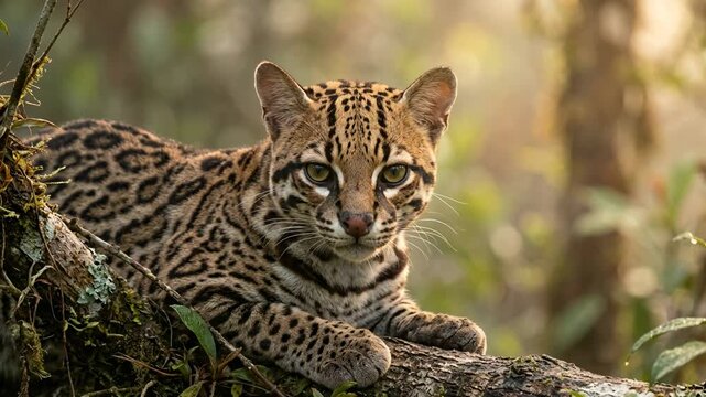 ocelot close up portrait at morning light in corcovado national park costa rica video