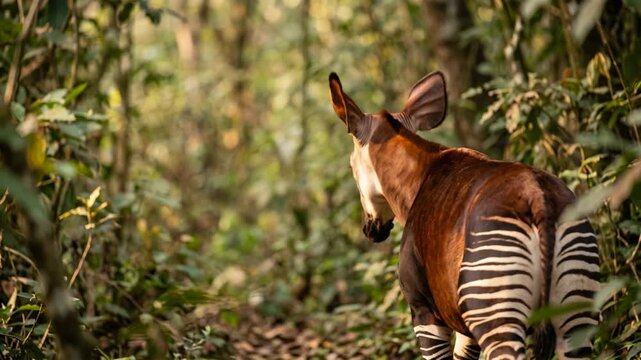 okapi close up at morning light in okapi wildlife reserve democratic republic of congo video