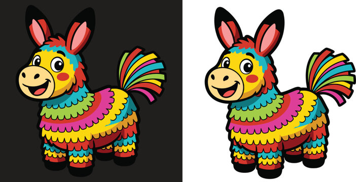 Colorful Mexican Donkey Pi&ntilde;ata Flat Vector Illustration