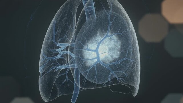 Animating clear 3D lung model brightening right-lung focus in studio render to highlight bronchi