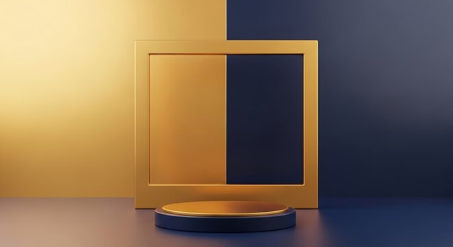 Minimalist golden split screen display on stand