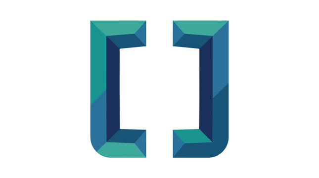 3D Isometric Square Brackets Icon in Teal and Blue Colors Isolated on White Background for Software Development, Programming, Coding, and Technology Design Concepts.