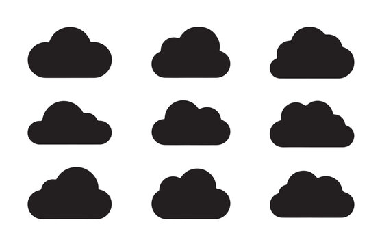 Cloud set for web and app design featuring nine variations of simple, modern cloud shapes.