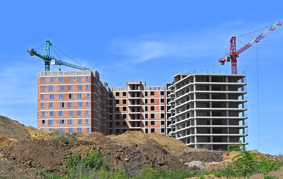 Construction site with mounds of soil