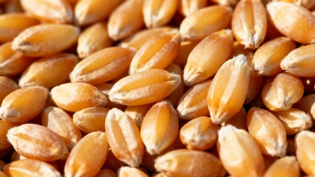 Close-up view of golden wheat grains