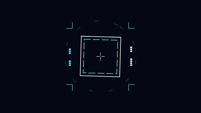 Blue neon square HUD interface element on black background