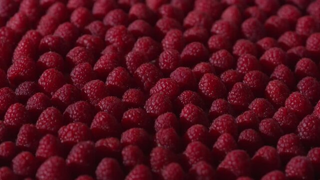 Fresh red raspberries fill the frame, laid out in neat lines.