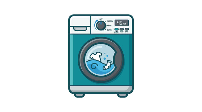 Washing machine with control panel and circular display flat silhouette