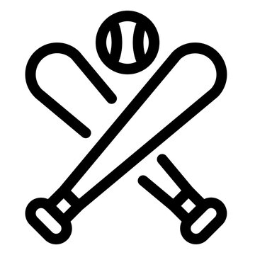 Crossed Baseball Bats And Ball Sport Line Icon