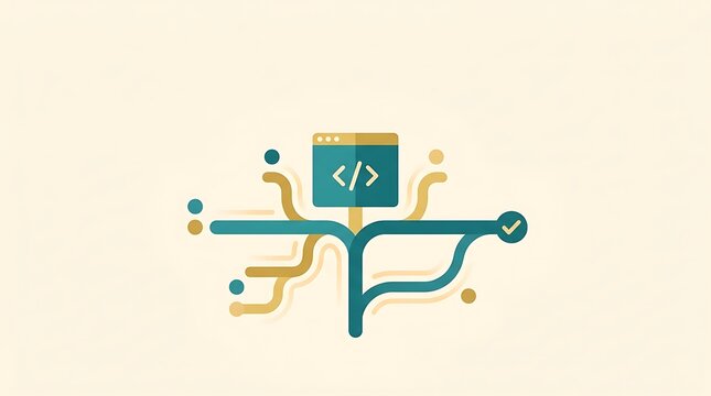 Streamlined conceptual illustration of the software development process, mapping the journey from coding and innovation to successful project delivery and technological solutions