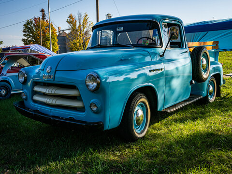 1954 Dodge Job-Rated blue stepside pickup three-quarter