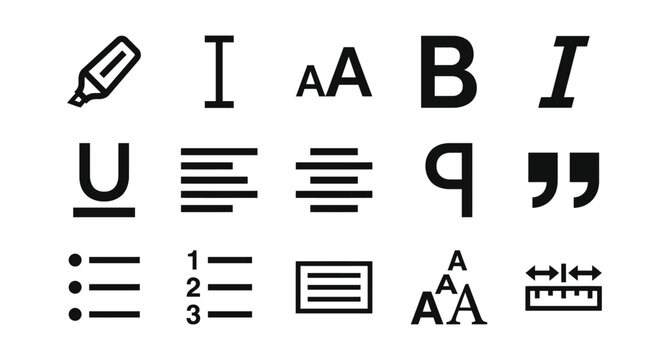 Text formatting tools and typography glyph icons vector