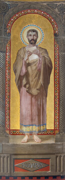 Monza -  The fresco of St. Jude Taddeus the Apostle in the church Chiesa di San Carlo by Grandi from year 1925.