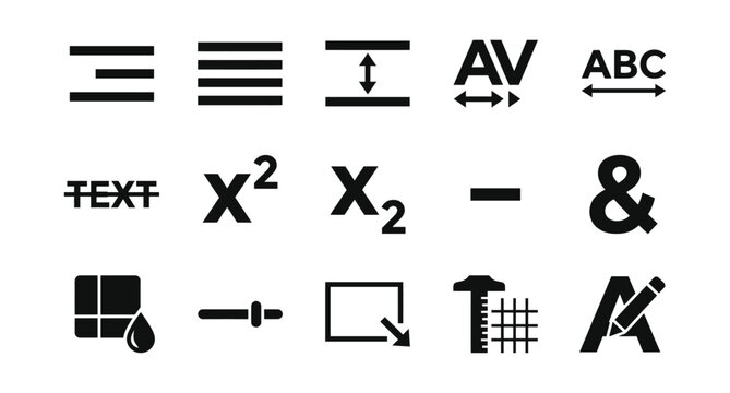 Professional typography and text alignment solid vector icons