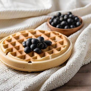 A wa with blueberries and a bowl of blueberries, Organic Waffle Thermal Stone