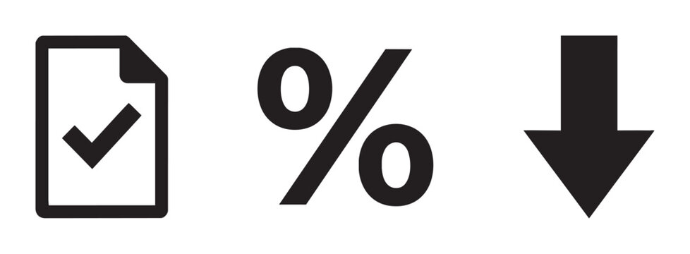 Checklist, Percentage, Down Arrow Icons: Business, Finance, Data Analysis, and Performance Metrics