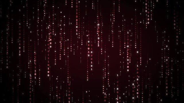 Futuristic binary code stream dissolving into floating quantum bit particles for cyber security data decryption and entropy technology