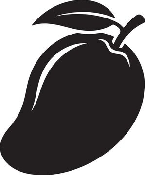 Simple black silhouette icon of a fresh tropical mango fruit with a green leaf design isolated for food and nutrition projects isolated on transparent background, Vector