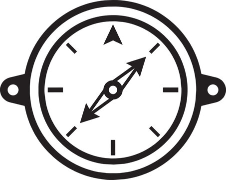 Black and white navigation compass icon showing direction for travel and adventure planning for map reading and exploration isolated on transparent background, Vector