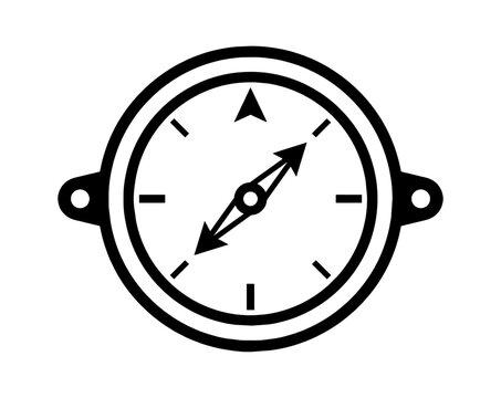 Black and white navigation compass icon showing direction for travel and adventure planning for map reading and exploration isolated on transparent background, Vector