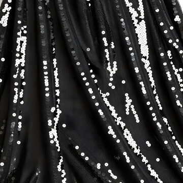 Luxury fashion and celebration concept, black fabric with shimmering silver sequins and elegant drapery for evening wear and festive holiday background