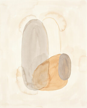 Contemporary Minimalist Abstract Watercolor Painting Featuring Soft Earth Tone Organic Shapes and Fluid Washes on Textured Paper Background
