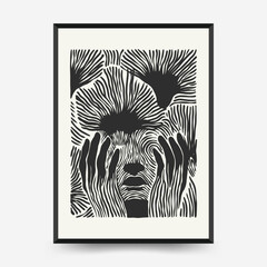 Fototapeta premium Graphic Zebra Poster with Bold Vintage Linocut Stripe Pattern
