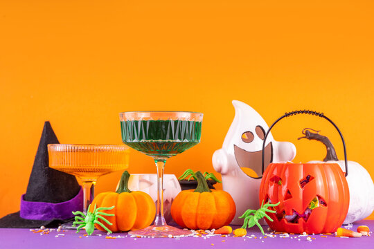 High colored bright Halloween greeting card background, Halloween party invitation or bar menu
