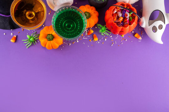 High colored bright Halloween greeting card background, Halloween party invitation or bar menu