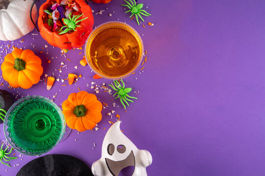 High colored bright Halloween greeting card background, Halloween party invitation or bar menu