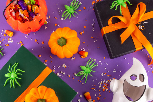 High colored bright Halloween greeting card background, Halloween party invitation or bar menu