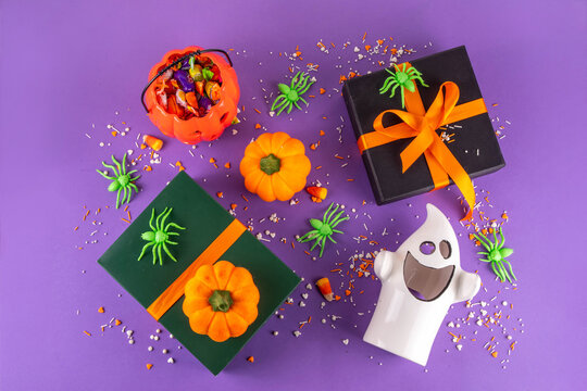 High colored bright Halloween greeting card background, Halloween party invitation or bar menu
