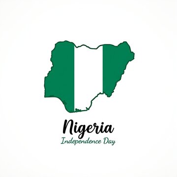 Nigeria map silhouette filled with green and white flag colors for Independence Day on plain background.
