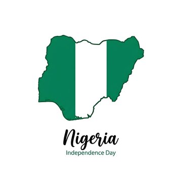 Map outline of Nigeria textured with national flag celebrating Nigeria Independence Day isolated on white background.