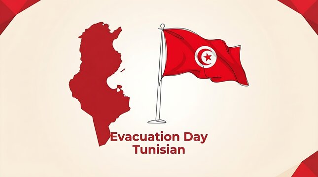 Tunisian Evacuation Day vector banner featuring red map silhouette and waving national flag on off-white backdrop.
