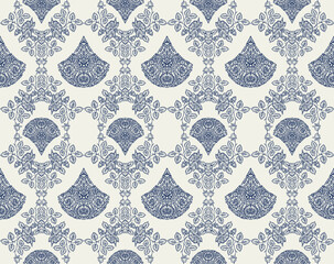 Elegant floral damask pattern in blue and cream © Hamida