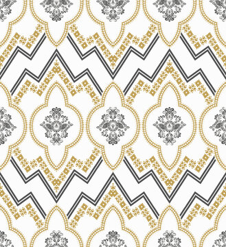 Seamless damask pattern with zigzag lines isolated on white background