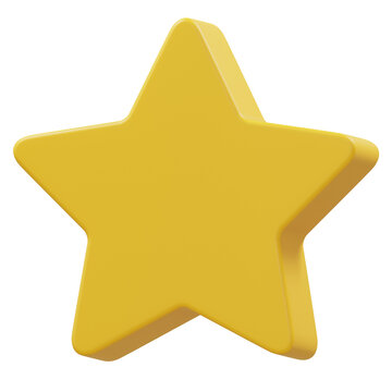 3D rendering of yellow star icon for customer review and quality rating