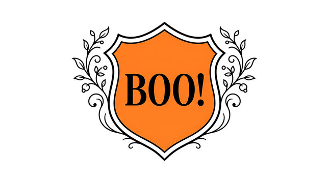 Boo Shield Badge with Floral Ornaments Vector Illustration