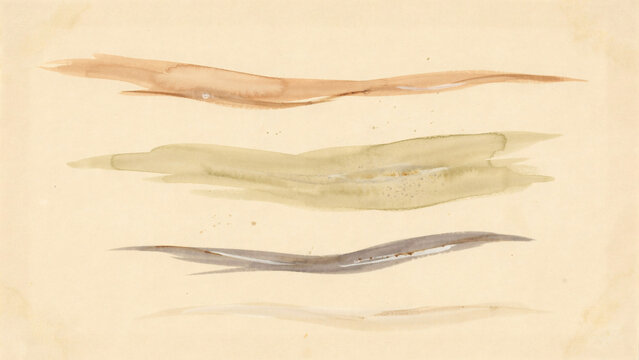 Set of Three Abstract Horizontal Watercolor Brush Strokes in Earthy Neutral Tones on Textured Paper Background