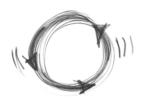 Hand drawn black chalk circular cycle frame with arrows isolated on white background