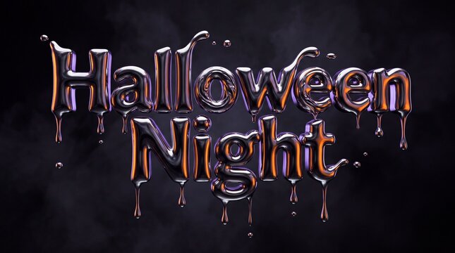 Halloween Night Bold Typography in Molten Liquid Metal Chrome