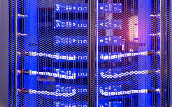 server racks with a liquid cooled supercomputer system with tube  