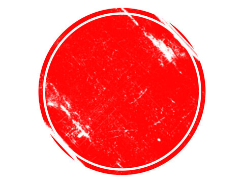 A bold red circle shape with a thin black outline and distressed, worn texture edges isolated on a solid black background, for projects isolated on a transparent background