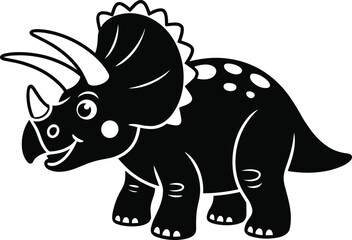 Black and white of a cute cartoon triceratops dinosaur, isolated on a white background, mascot style © MdArifin