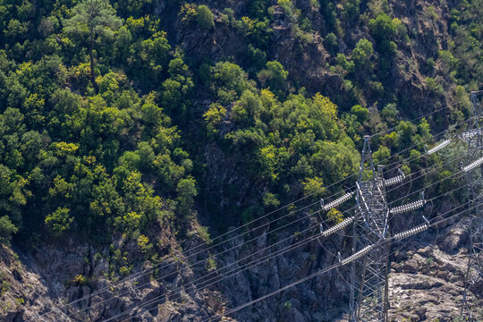 Electricity power lines spanning across castelo de bode landscape