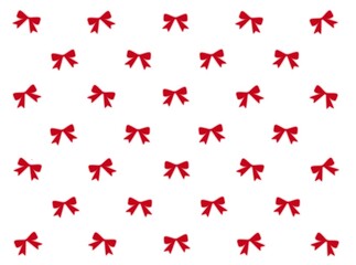 Fototapeta premium Red Ribbon Bow Seamless Pattern on White Background. Cute Festive Red Christmas and Valentine Gift Ribbon Bows Pattern Repeating Minimalist Background