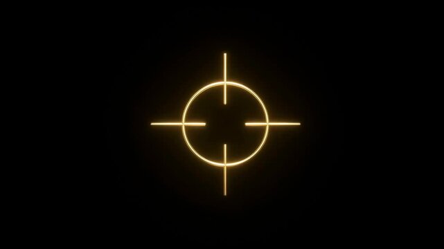 Golden target crosshair glows brighter and grows against a plain black background
