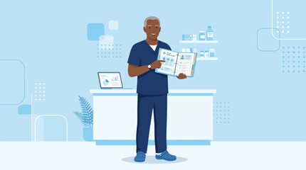 Obraz premium Healthcare Professional Explaining Medical Chart on Transparent Background