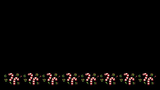 Animated christmas candy cane bottom border frame video overlay seamless loop